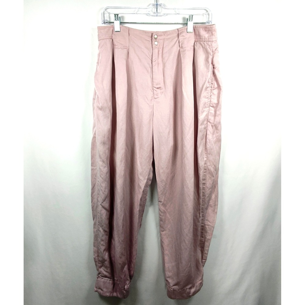 Anthropologie Women's Size 10 Lyocell Linen Pleated Tapered Pants Pink